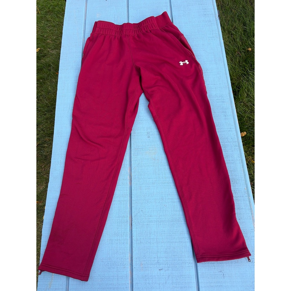 Under Armour Women Red Loose Fit Athletic Jogger Pants Zipper Ankle 1360715 L